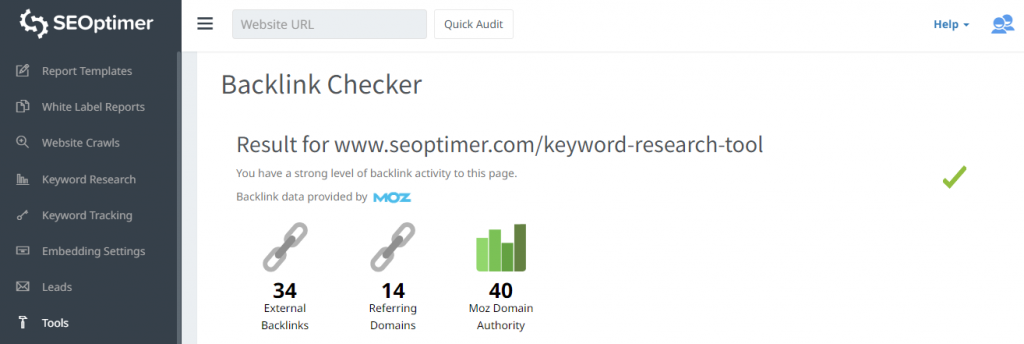 seoptimer backlink checker